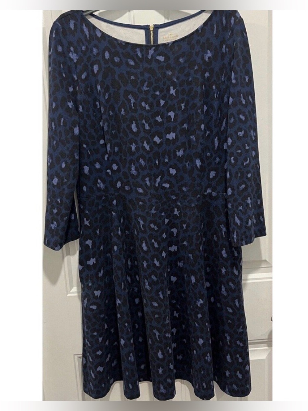 kate spade Navy and Blue Leopard Print Long Sleeve Dress